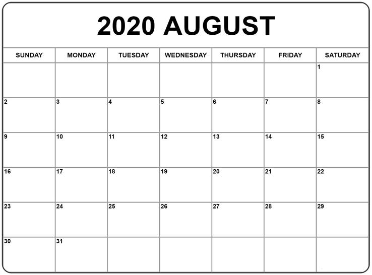august calendar 2020
