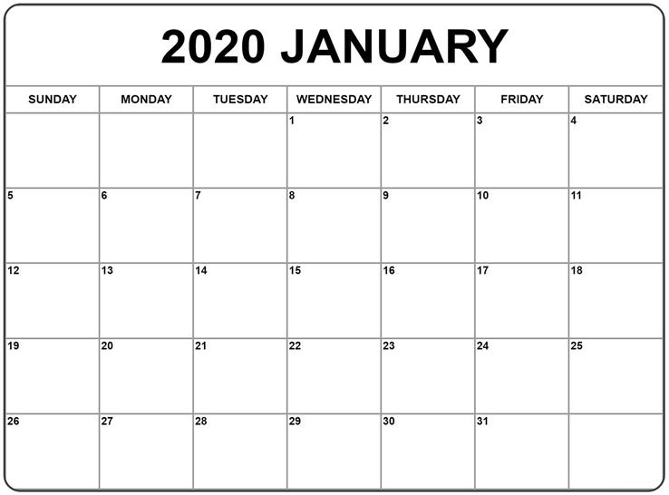 January calendar 2020