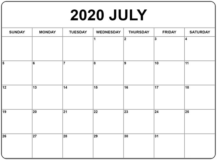 july calendar 2020