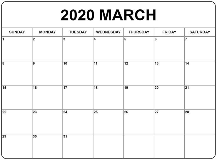 march calendar 2020